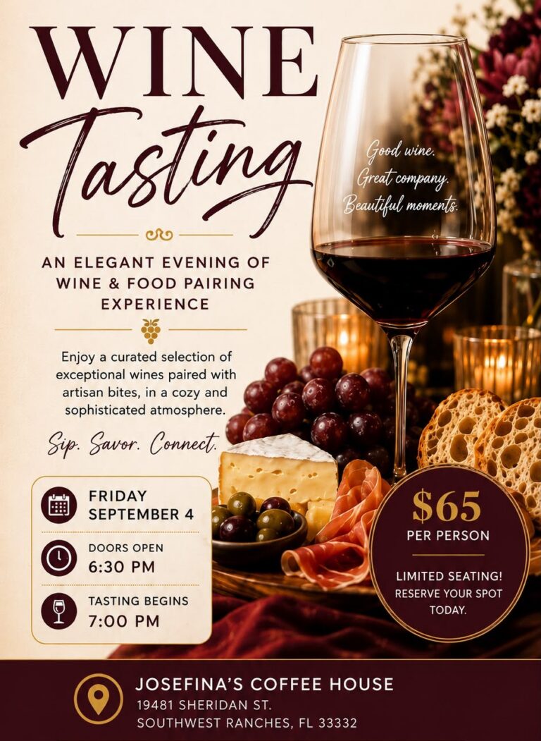 Wine Tasting Experience At Josefina's Coffee House